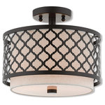 Livex Lighting - Livex Lighting Arabesque English Bronze Light Ceiling Mount - Our Arabesque two light semi flush mount will add refined style and a hint of mystery to your decor. The oatmeal fabric hardback shade creates a warm illumination, while the light brings to life the intricate English bronze cutout pattern.
