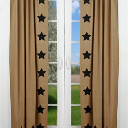 Burlap Natural Stencil Star Panel Bedroom Curtains, Set of 2 - Curtains