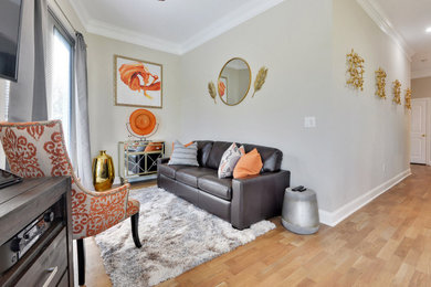 Example of a 1950s living room design in Atlanta