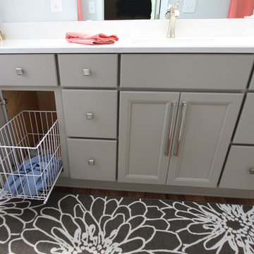 Grey Bathroom Vanity with Hamper Cabinet and Cambria Swanbridge Countertop