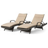 GDF Studio Olivia Outdoor Chaise Lounge Chair  With Off-White Cushion, Set of 2,