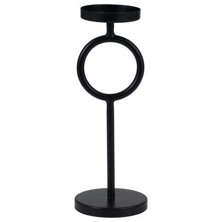 Metal, 13"H Ring Candle Holder, Black