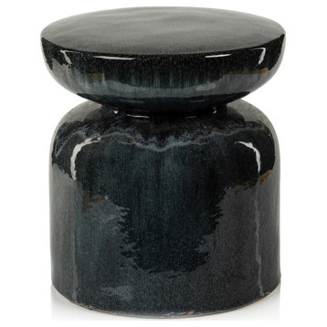 Denim Blue-Gray Glazed Stoneware Stool