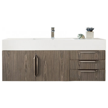 48 Inch Floating Bathroom Vanity, Ash Gray, Glossy White Top, Modern, Outlets