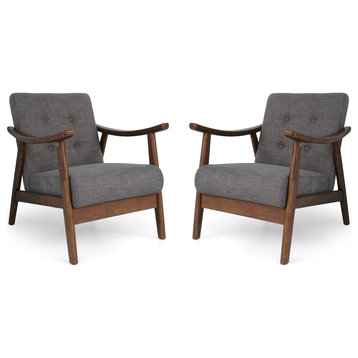 GDF Studio Aurora Mid-Century Modern Accent Chairs, Set of 2, Dark Gray/Brown