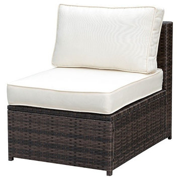 Aluminum Frame Patio Side Chair With Cushioned Seating, Ivory & Espresso Brown