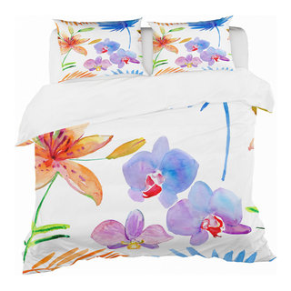 Designart 'Pink Pansies and Peonies' Floral Bedding Set - Duvet Cover & Shams - King Cover + 2 King Shams (comforter Not Included)