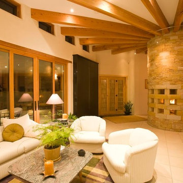 Freestanding Circular Sandstone Fireplace
