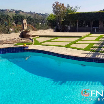 Paver Patio with Artificial Turf Inlay