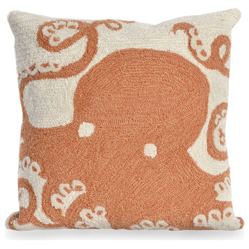 Frontporch Octopus Pillow, Coral, 18"x18"