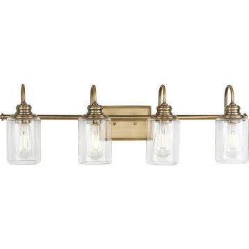 Aiken Collection Four-Light Brass Clear Glass Bath Vanity Wall Light