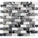 Wallandtile.com - Metallix Brick Interlocking Blend Tile, Sample - Stainless Steel and Gray Stone 1x2 inches on a 12"x12" sheet Interlocking Blend Mosaic