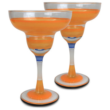 Retro Stripe Orange Margarita Glasses, Set of 2
