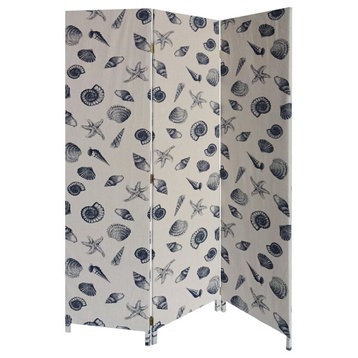 HomeRoots 3 Panel Beige and Blue Soft Fabric Finish Room Divider