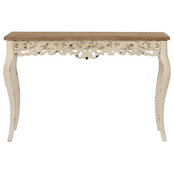Victorian Off White and Natural Wood Console and Entry Table
