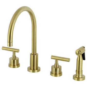 KS8727CMLBS 8" Widespread Kitchen Faucet With Brass Sprayer, Brushed Brass