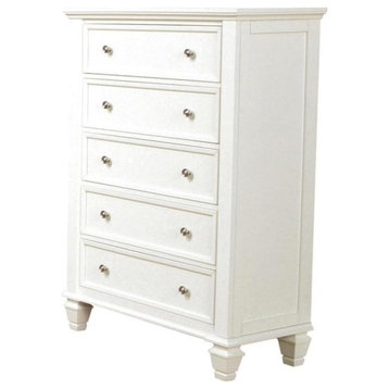 Contemporary Vertical Dresser, 5 Storage Drawers With Round Pull Handles, White