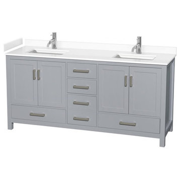 Wyndham Collection Sheffield 72" Solid Wood Double Bathroom Vanity in Gray