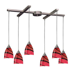 Elk - Pierra 6-Light Pendant, Satin Nickel and Autumn Glass - Pendant Lighting