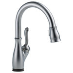 Delta - Delta Leland Pull-Down Kitchen Faucet, Touch2O, ShieldSpray, Arctic Stainless - Touch it on. Touch it off. Whether you have two full hands or 10 messy fingers, Delta Touch2O Technology helps keep your faucet clean, even when your hands aren�t. A simple touch anywhere on the spout or handle with your wrist or forearm activates the flow of water at the temperature where your handle is set. The Delta TempSense LED light changes color to alert you to the water�s temperature and eliminate any possible surprises or discomfort. Delta MagnaTite Docking uses a powerful integrated magnet to pull your faucet spray wand precisely into place and hold it there so it stays docked when not in use. Delta ShieldSpray Technology cleans with laser-like precision while containing mess and splatter. A concentrated jet powers away stubborn messes while an innovative shield of water contains splatter and clears off the mess, so you can spend less time soaking, scrubbing and shirt swapping. Delta faucets with DIAMOND Seal Technology perform like new for life with a patented design which reduces leak points, is less hassle to install and lasts twice as long as the industry standard*. Kitchen faucets with Touch-Clean Spray Holes allow you to easily wipe away calcium and lime build-up with the touch of a finger. You can install with confidence, knowing that Delta faucets are backed by our Lifetime Limited Warranty. Electronic parts are backed by our 5-year electronic parts warranty.  *Industry standard is based on ASME A112.18.1 of 500,000 cycles.