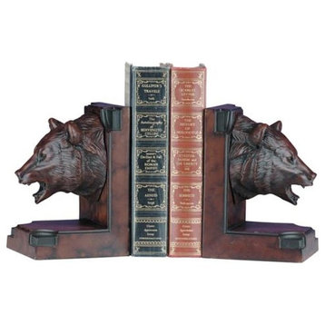 Bookends Rustic Bear Head Mountain Burled Wood Resin OK Casting USA
