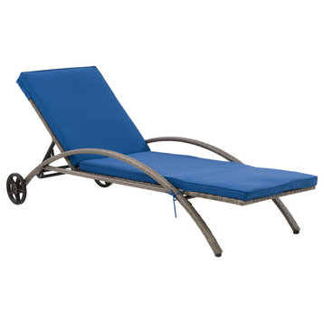 Patio Sun Lounger Blended Gray With Oxford Blue Cushions