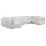 Meridian Furniture - Ease Polyester Upholstered U-Shaped Modular Sectional, Cream, 6 Piece: 2 Corner, 4 Armless - Ease into comfort when you bring home this Ease fabric modular sofa. Designed with an uber casual vibe in mind, this plump sofa sits low to the floor, making it a simplistically perfect addition to a living room, den, game room, teen's room, or dorm room. This fun sofa is part of a modular collection, so you can add it with other items in the Ease collection for a custom arrangement.