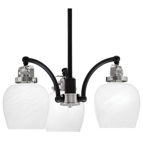 Easton 3 Light Chandelier, Matte Black & Brushed Nickel Finish, 6" White Marble