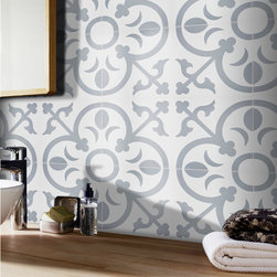 Moroccan Mosaic and Tile House - 8"x8" Nador Handmade Cement Tile, White/Gray, Set of 12 - Wall And Floor Tile