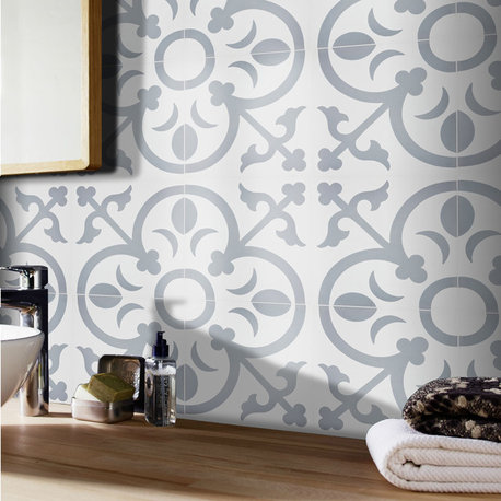 8"x8" Nador Handmade Cement Tile, White/Gray, Set of 12