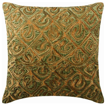 Decorative 22"x22" Applique Sequins Gold Velvet Pillows For Couch, Maze Garden