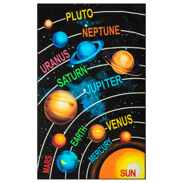 Solar System Planet Educational Kids Print Rug, Multicolor, 6'6"x9'2"