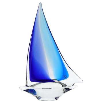GlassOfVenice Murano Glass Large Sailboat - Aqua Blue