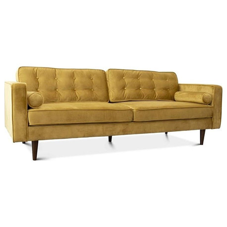 Madoc Mid-Century Modern Furniture Style Tufted Back Velvet Sofa in Gold