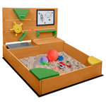 BELLEZE - Kids Wooden Sandbox Outdoor Sandpit for Backyard with Cover (Brown) - It's time for an amazing play area for your children to enjoy in this Belleze wooden sandbox complete with a sand toy wall, bench, and storage area. Children will laugh and play as they exercise their motor skills and enjoy playing with parents and other kids alike. Their imaginations will run wild as they play with the included toys mounted on the sound wall and can dig into the bottomless design.