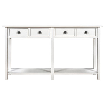 TATEUS Rustic Brushed Texture Entryway Table Console Table with Drawer, White