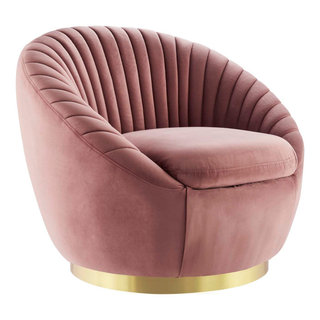 MODWAY Embrace Cognac Tufted Performance Velvet Swivel Chair EEI