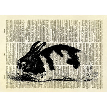Black and White Bunny Dictionary Art Print, Black