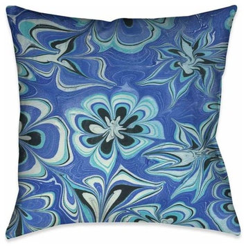 Blue Flower Marble Decorative Pillow, 18"x18"