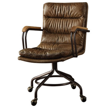 Bowery Hill Transitional Leather Swivel Office Chair in Vintage Whiskey Brown