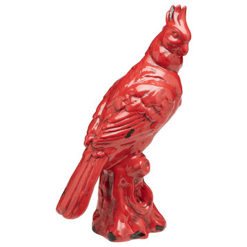 Cockatoo Ceramic Statue, Distressed Red Finish