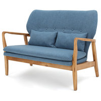 Teague French Wooden Fabric Loveseat, Blue