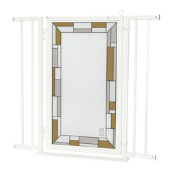 Fusion Gates - Fusion Gate with Bauhaus Border Design, White Pearl, 32"-36" - Dog Gates