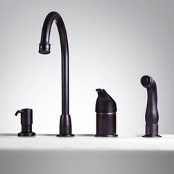 SOLO WIDESPREAD KITCHEN FAUCET WITH SIDE SPRAY AND SOAP DISPENSER - SATIN NICKEL - Kitchen Faucets