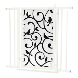 Fusion Gates - Fusion Gate with Songbirds Design, White Pearl, 32"-36" - Baby Gates And Child Safety