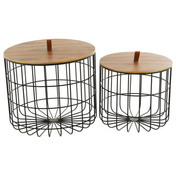 Contemporary Brown Metal Storage Basket Set 560962