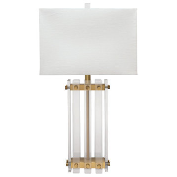 Grammercy Table Lamp, Acrylic/Antique Brass Metal With Rectangle Shade