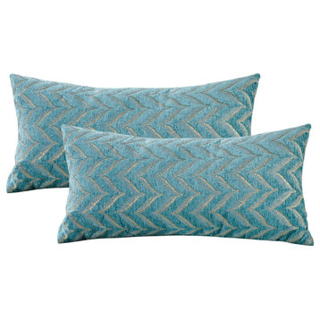 Jacquard Chenille Pillow Covers, 2-Piece Set, Turquoise, 14"x26"
