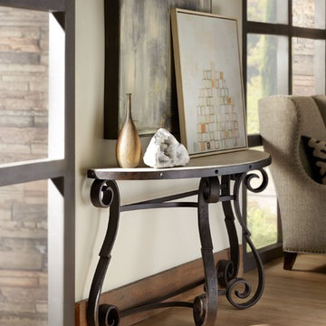 Hooker Furniture Hill Country Luckenbach Metal and Stone Demilune Console