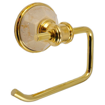 Toilet Paper Holder With Botticino Marble Accents, Polished Nickel
